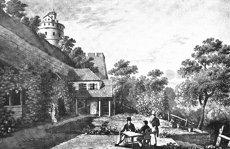 Tübingen, castle garden restaurant, 1830